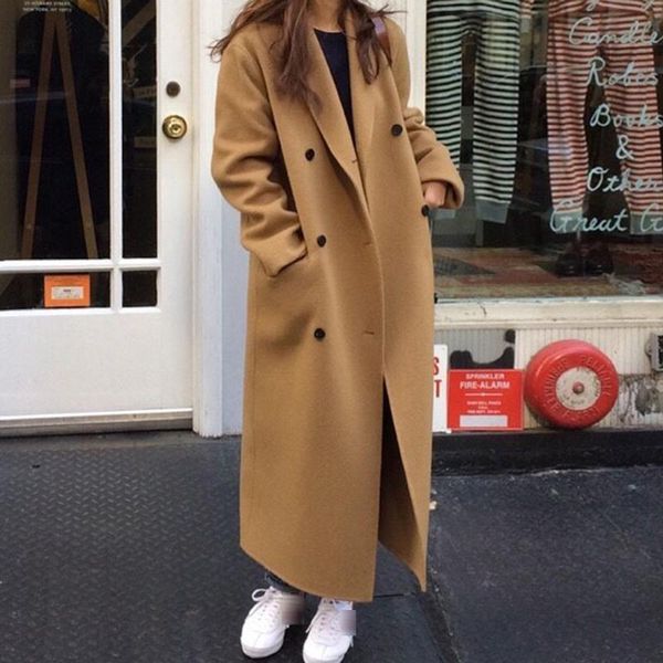 women's wool & blends women overcoats fashion woolen coat solid vintage simple office lady 2021 winter autumn double-breasted female lo, Black
women's wool & blends women overcoats fashion woolen coat solid vintage simple office lady 2021 winter autumn double-breasted female lo, Black