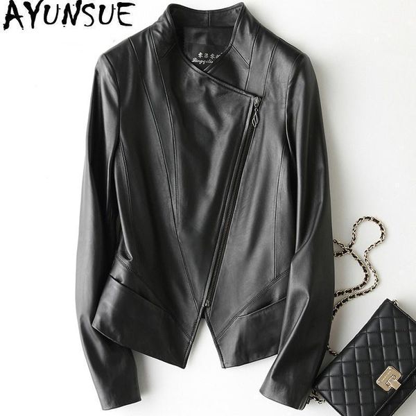 women's leather & faux ayusnue real genuine jacket women sheepskin coat slim fit spring autumn short motorcycle 226 kj30641, Black
women's leather & faux ayusnue real genuine jacket women sheepskin coat slim fit spring autumn short motorcycle 226 kj30641, Black