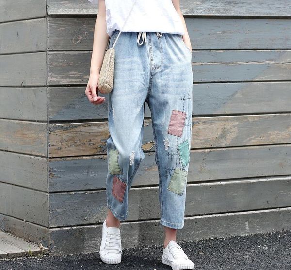 women's jeans women vintage patch hit color ripped cotton denim harem pants casual ladies lace up elastic waist blue
women's jeans women vintage patch hit color ripped cotton denim harem pants casual ladies lace up elastic waist blue