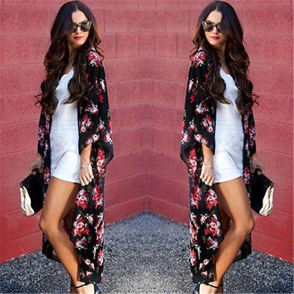 women's blouses & shirts women ladies floral open cape casual loose blouse kimono cardigan, White
women's blouses & shirts women ladies floral open cape casual loose blouse kimono cardigan, White