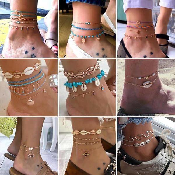 anklets 4 pcs/set bohemian classic retro heart love crystal gems pendant gold anklet set women's party wedding jewelry accessories, Red;blue
anklets 4 pcs/set bohemian classic retro heart love crystal gems pendant gold anklet set women's party wedding jewelry accessories, Red;blue
