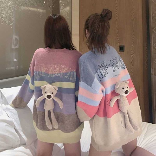 women's sweaters oversized pullover friend raiow color cute bear korean style knit fashion autumn knitted jumper hsa4, White;black
women's sweaters oversized pullover friend raiow color cute bear korean style knit fashion autumn knitted jumper hsa4, White;black