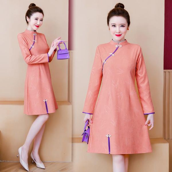 4xl plus size autumn winter pink long sleeve casual qipao dress vintage chinese traditional party women cheongsam dresses ethnic clothing, Red
4xl plus size autumn winter pink long sleeve casual qipao dress vintage chinese traditional party women cheongsam dresses ethnic clothing, Red