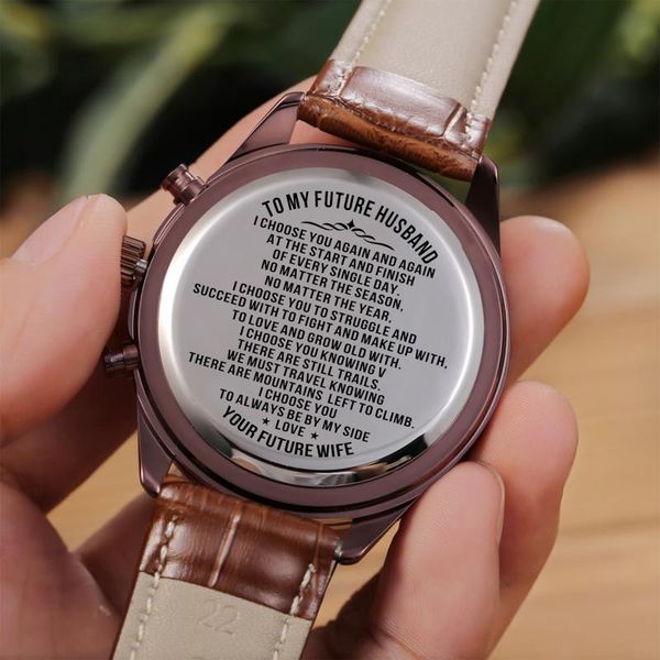 wristwatches to my husband luxury engraved watches blue leather strap casual sport waterproof men watch fashion military family gifts, Slivery;brown
wristwatches to my husband luxury engraved watches blue leather strap casual sport waterproof men watch fashion military family gifts, Slivery;brown