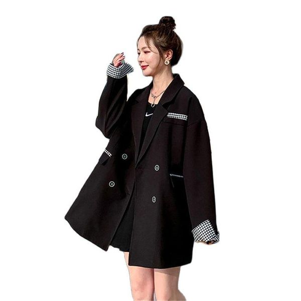 women's suits & blazers black suit jacket female spring autumn blazer 2021 korean british style casual loose thin for women f837, White;black
women's suits & blazers black suit jacket female spring autumn blazer 2021 korean british style casual loose thin for women f837, White;black