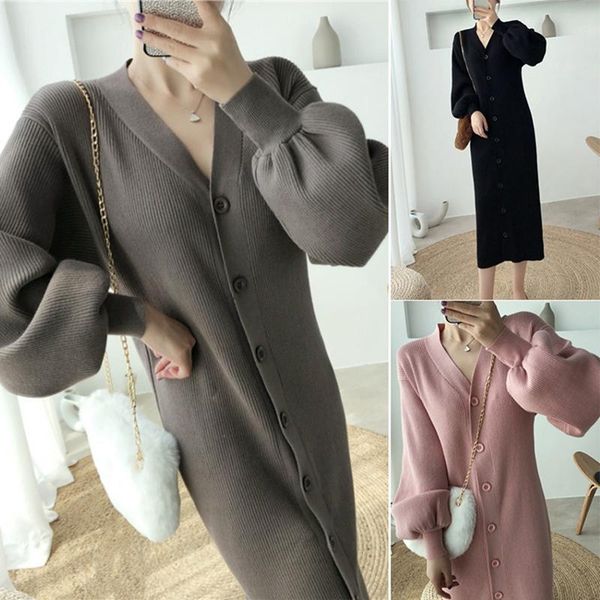 casual dresses women's v-neck single-breasted sweater dress with lantern sleeves mid-length knit long cardigan, Black;gray
casual dresses women's v-neck single-breasted sweater dress with lantern sleeves mid-length knit long cardigan, Black;gray