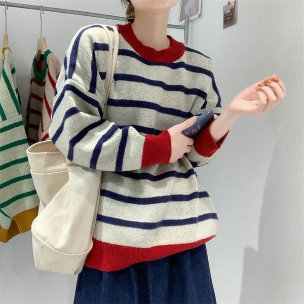 women's sweaters striped knitted sweater long-sleeved 2021 autumn and winter pullover bottoming shirt casual ins temperament wm*, White;black
women's sweaters striped knitted sweater long-sleeved 2021 autumn and winter pullover bottoming shirt casual ins temperament wm*, White;black