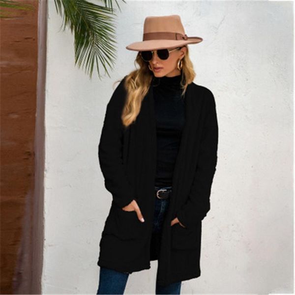 womens solid colors outerwear fashion trend plush long sleeve cardigan jackets designer female autumn pocket casual loose mid-length coats, Black;brown
womens solid colors outerwear fashion trend plush long sleeve cardigan jackets designer female autumn pocket casual loose mid-length coats, Black;brown