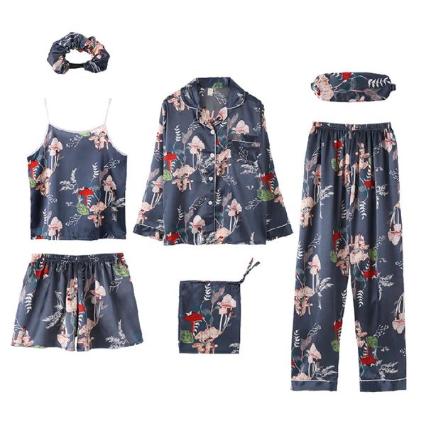 7 pieces women pajama set lady bedgown pink striped faux silk homewear floral printed comfort soft female summer sleepwear gift, Black;red
7 pieces women pajama set lady bedgown pink striped faux silk homewear floral printed comfort soft female summer sleepwear gift, Black;red
