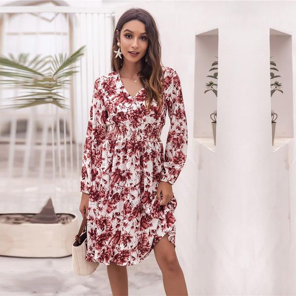 casual dresses women's spring summer printed waist slim long sleeve v neck ladies fashion big floral causal pleated dress, Black;gray
casual dresses women's spring summer printed waist slim long sleeve v neck ladies fashion big floral causal pleated dress, Black;gray