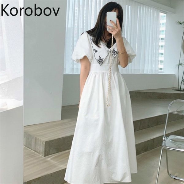 korobov new arrival korean women dress sweet flower embroidery peter pan collar summer dresses vintage a-line vestidos 210430, Black;gray
korobov new arrival korean women dress sweet flower embroidery peter pan collar summer dresses vintage a-line vestidos 210430, Black;gray