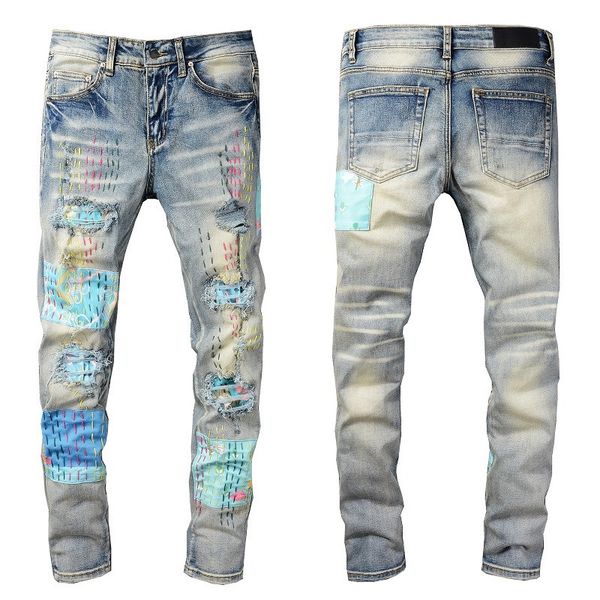 jeans for men skinny straight slim hip hop ripped hole blue thread patches patchwork motorcycle biker jean pants
jeans for men skinny straight slim hip hop ripped hole blue thread patches patchwork motorcycle biker jean pants