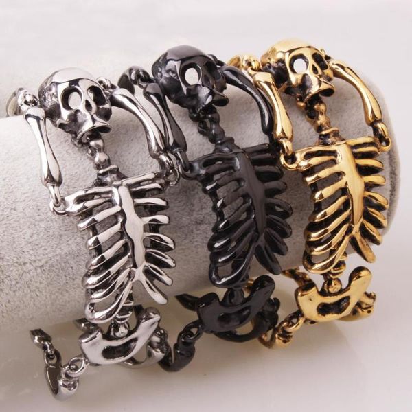 big skeleton bones statement skull bracelet punk jewelry gold color stainless steel christmas gift gothic bracelets men, Black
big skeleton bones statement skull bracelet punk jewelry gold color stainless steel christmas gift gothic bracelets men, Black