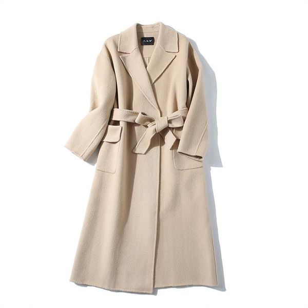 women's wool & blends autumn winter 2021 cashmere jacket fashion double faced woolen coat solid loose overcoat with belt, Black
women's wool & blends autumn winter 2021 cashmere jacket fashion double faced woolen coat solid loose overcoat with belt, Black