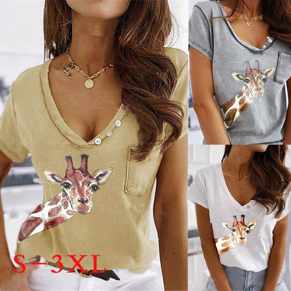 women's t-shirt v neck button streetwear t shirt women casual summer short sleeve blusa pullover animal print office lady pocket shirt, White
women's t-shirt v neck button streetwear t shirt women casual summer short sleeve blusa pullover animal print office lady pocket shirt, White