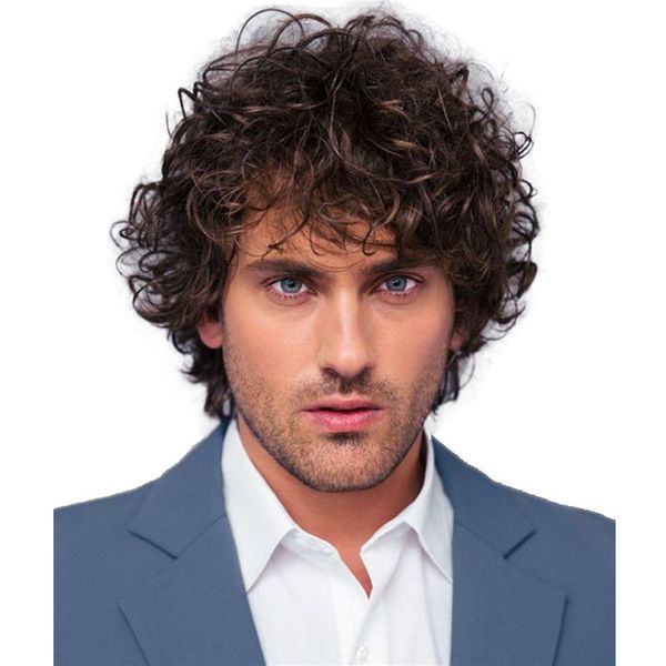 men nature brown curly synthetic wig with bangs nature looking for male party daily use heat resistant fiber, Black
men nature brown curly synthetic wig with bangs nature looking for male party daily use heat resistant fiber, Black
