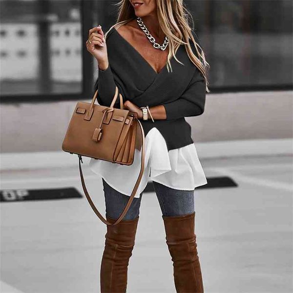 spring autumn t-shirts women streetwear patchwork design v-neck lantern long sleeve backless solid color slim pullover 210522, White
spring autumn t-shirts women streetwear patchwork design v-neck lantern long sleeve backless solid color slim pullover 210522, White