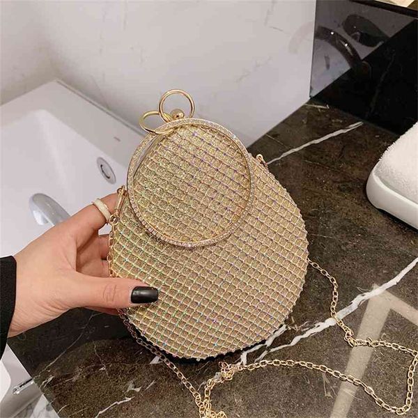 2021 new dinner handbag with diamond shining goose egg shaped round party lady fairy princess bag