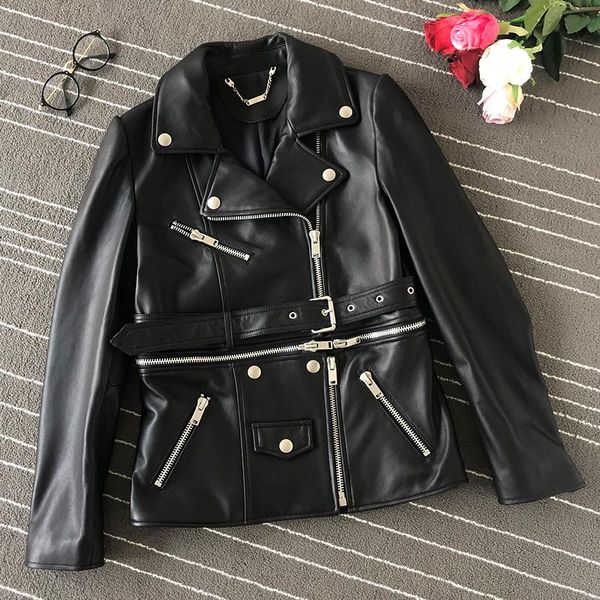 women's leather & faux fashion genuine women real sheepskin coat slim fit zipper motorcycle biker jacket female sheep ladies, Black
women's leather & faux fashion genuine women real sheepskin coat slim fit zipper motorcycle biker jacket female sheep ladies, Black