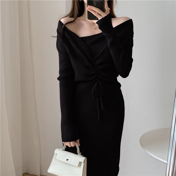 casual dresses one-piece drawstring knitted women dress 2021 autumn winter long sleeve v-neck apricot black midi knit sweater, Black;gray
casual dresses one-piece drawstring knitted women dress 2021 autumn winter long sleeve v-neck apricot black midi knit sweater, Black;gray