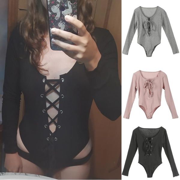 women ladies long sleeve v neck solid color hollow out lace up slim skinny bodysuits knitted stretch fashion basic leotard one-piece su
women ladies long sleeve v neck solid color hollow out lace up slim skinny bodysuits knitted stretch fashion basic leotard one-piece su