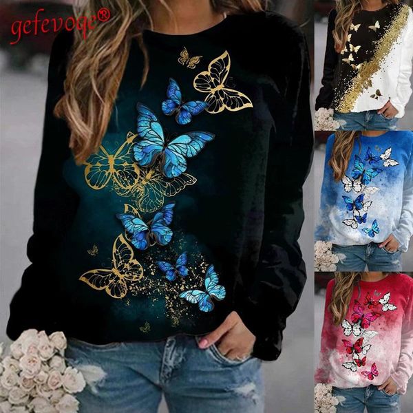 women's t-shirt women floral butterfly printing round neck long-sleeved sweater autumn winter casual fashion plus size pullovers, White
women's t-shirt women floral butterfly printing round neck long-sleeved sweater autumn winter casual fashion plus size pullovers, White