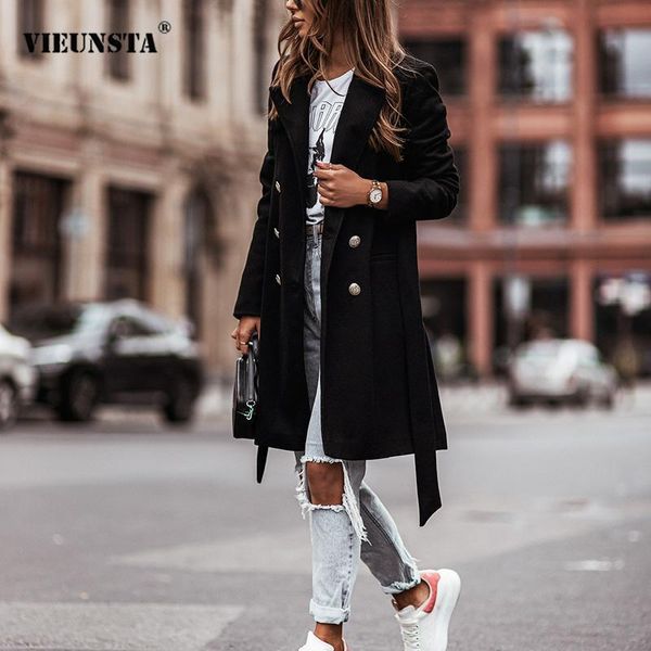 women's wool & blends autumn double breasted button solid overcoat 2021 elegant turn-down collar pocket coat casual women belted cardig, Black
women's wool & blends autumn double breasted button solid overcoat 2021 elegant turn-down collar pocket coat casual women belted cardig, Black