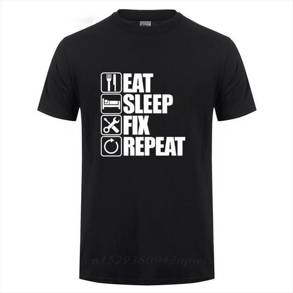 eat sleep fix repeat men mechanic engineer funny birthday fathers day present for dad father cotton, White;black