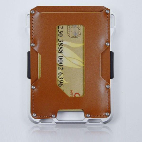 card holders anti rfid id for men genuine leather aluminum metal slim wallets women mini bank cardholder case, Brown;gray
card holders anti rfid id for men genuine leather aluminum metal slim wallets women mini bank cardholder case, Brown;gray