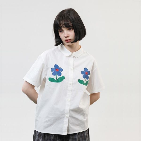 casual 100% cotton summer women blouses white flowers print short sleeve loose shirts r preppy style
casual 100% cotton summer women blouses white flowers print short sleeve loose shirts r preppy style