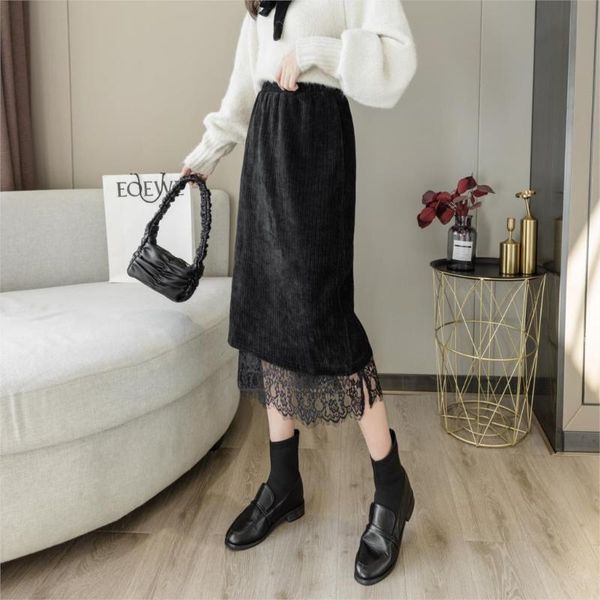 skirts autumn winter corduroy skirt women's lace stitching high waist split hips medium length one step, Black
skirts autumn winter corduroy skirt women's lace stitching high waist split hips medium length one step, Black