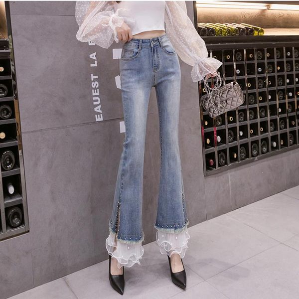 women's jeans skinny vintage denim flared pants women high waist autumn micro wide leg lace beading 73b, Blue
women's jeans skinny vintage denim flared pants women high waist autumn micro wide leg lace beading 73b, Blue