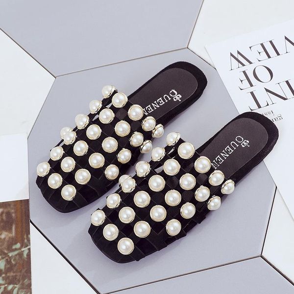 summer women's pearl slippers fashion all-match casual sandals flat heel and women, Black
summer women's pearl slippers fashion all-match casual sandals flat heel and women, Black