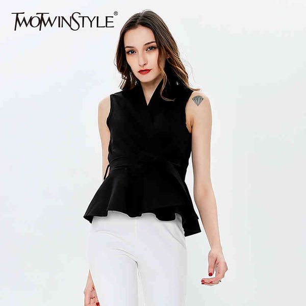 twotwinstyle elegant tunic black vest for women v neck sleeveless with sashes solid vests female summer fashion clothing 210517, Black;white
twotwinstyle elegant tunic black vest for women v neck sleeveless with sashes solid vests female summer fashion clothing 210517, Black;white