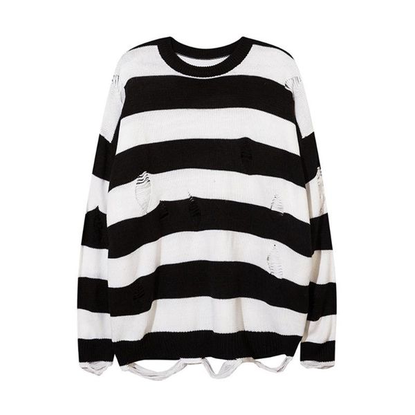 men's sweaters 2021 hip hop men sweater stripes knitted pullover streetwear harajuku retro oversize hole knitwear winter couples cotton, White;black
men's sweaters 2021 hip hop men sweater stripes knitted pullover streetwear harajuku retro oversize hole knitwear winter couples cotton, White;black