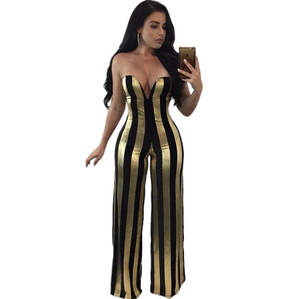 women dressy strapless jumpsuit v-neck high waist black gold striped print wide leg pants romper party formal jumpsuits, Black;white
women dressy strapless jumpsuit v-neck high waist black gold striped print wide leg pants romper party formal jumpsuits, Black;white