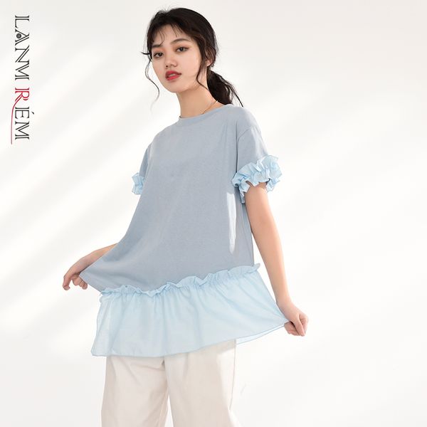 blue t-shirt for women patchwork solid color short sleeve shirt casual irregular female spring summer shirtsyh057 210507, White
blue t-shirt for women patchwork solid color short sleeve shirt casual irregular female spring summer shirtsyh057 210507, White