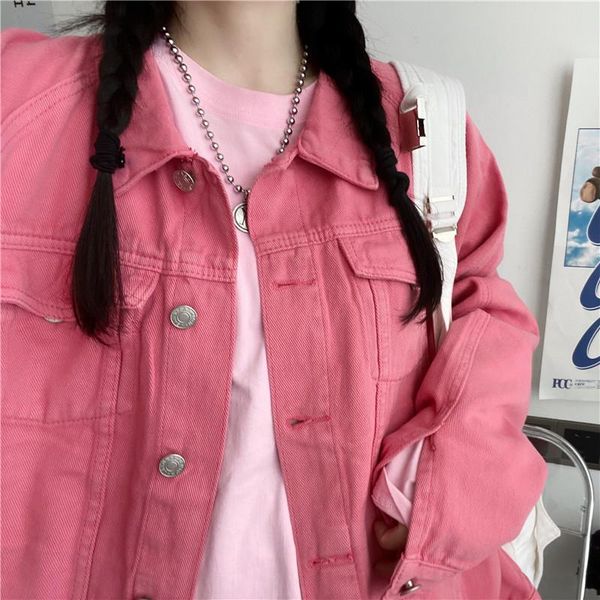 spring style korean retro pink loose long-sleeved denim jacket women women's jackets, Black;brown
spring style korean retro pink loose long-sleeved denim jacket women women's jackets, Black;brown