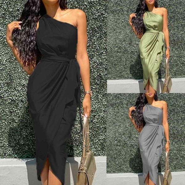 elegant wedding solid women dresses color irregular slanted shoulder belt slim fit satin dress, Black;gray
elegant wedding solid women dresses color irregular slanted shoulder belt slim fit satin dress, Black;gray
