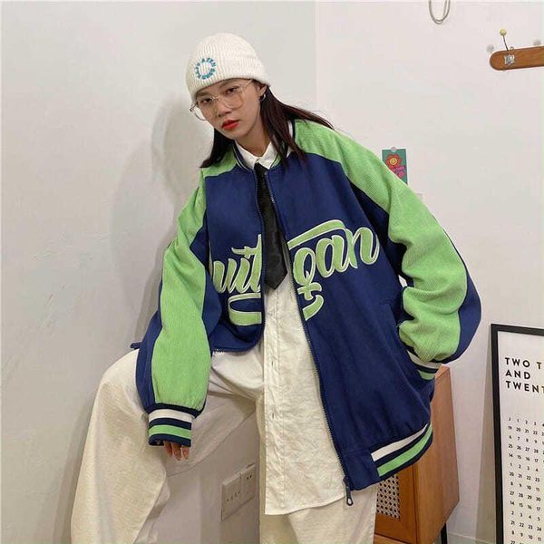 women's jackets women baseball uniform jacket spring 2021 korean fashion loose corduroy hong-kong style hit color zip-up coats, Black;brown
women's jackets women baseball uniform jacket spring 2021 korean fashion loose corduroy hong-kong style hit color zip-up coats, Black;brown