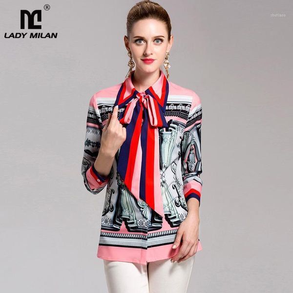 women's blouses & shirts arrival 2021 turn down collar long sleeves detachable sash bow printed elegant fashion runway, White
women's blouses & shirts arrival 2021 turn down collar long sleeves detachable sash bow printed elegant fashion runway, White