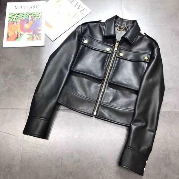 women's leather & faux natural women coat lambskin bomber biker jacket long sleeves 100% sheepskin h811, Black
women's leather & faux natural women coat lambskin bomber biker jacket long sleeves 100% sheepskin h811, Black