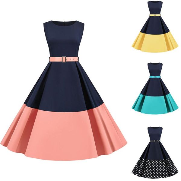party dress summer round neck sleeveless color matching casual big swing dresses polka dot print dinner with belt, Black;gray
party dress summer round neck sleeveless color matching casual big swing dresses polka dot print dinner with belt, Black;gray