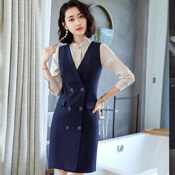casual dresses business dress for women sleeveless beautician massage uniforms korean office wear double-breasted robe blazer femme as324, Black;gray
casual dresses business dress for women sleeveless beautician massage uniforms korean office wear double-breasted robe blazer femme as324, Black;gray