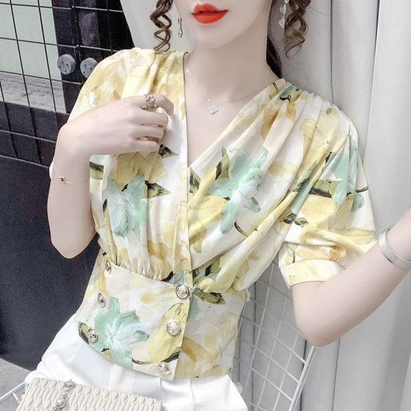 women's blouses & shirts printed chiffon shirt summer style v-neck waist slimming puff sleeves western all-match fashion, White
women's blouses & shirts printed chiffon shirt summer style v-neck waist slimming puff sleeves western all-match fashion, White
