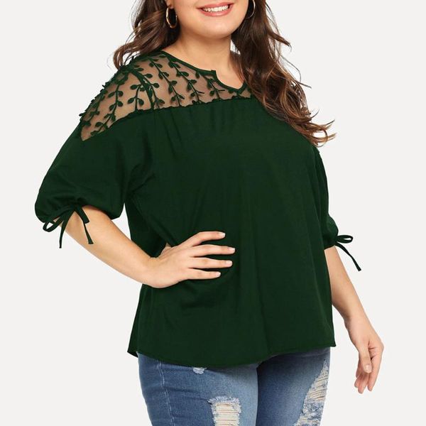 plus size t-shirt women clothing mesh patework perspective ribbons lantern half sleeve shirts chiffon v-neck tunic blouse t5, Black
plus size t-shirt women clothing mesh patework perspective ribbons lantern half sleeve shirts chiffon v-neck tunic blouse t5, Black