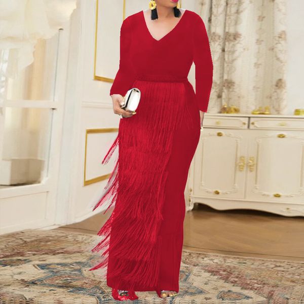 women long sleeve dress tassels v neck high waist tassel dress for ladies evening birthday fringe party gowns outfits 2021, White;black
women long sleeve dress tassels v neck high waist tassel dress for ladies evening birthday fringe party gowns outfits 2021, White;black