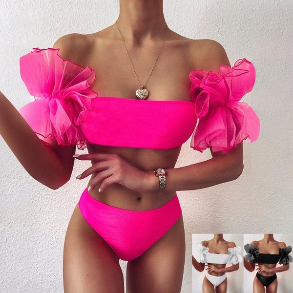 women's swimwear women ruffles mesh solid bikini set push-up pad swimsuit beachwear, White;black
women's swimwear women ruffles mesh solid bikini set push-up pad swimsuit beachwear, White;black