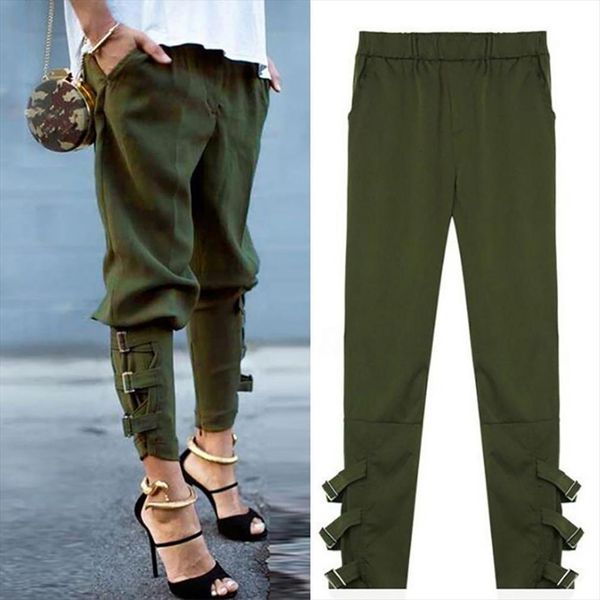 solid color buckle straps womens capris long harem casual loose pocket trousers sales, Black;white
solid color buckle straps womens capris long harem casual loose pocket trousers sales, Black;white