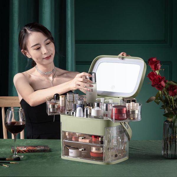 storage boxes & bins large capacity cosmetic box with led makeup mirror waterproof organizer bathroom beauty drawer rack
storage boxes & bins large capacity cosmetic box with led makeup mirror waterproof organizer bathroom beauty drawer rack